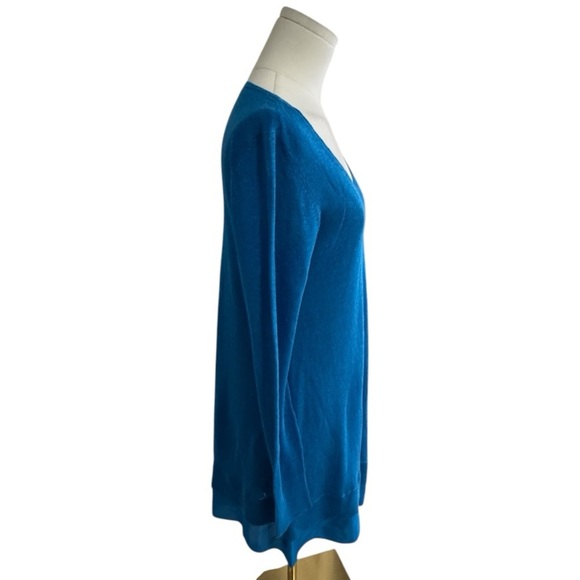 EILEEN FISHER Asymmetrical Blue V-Neck Sweater Silk Linen Blend Sz S Work‎ Party - Picture 5 of 10